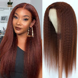 Xpoko Reddish Brown Kinky Straight Synthetic Lace Front Wigs For Women T Part Copper Red Pre Plucked With Baby Hair Lace Closured Wig