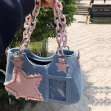 Xpoko back to school  Denim Women Underarm Shopper Totes Large Capacity Designer Hobo Shoulder Bag Luxury Women's Handbag Small Crossbody Bag