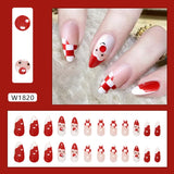 Xpoko 24pcs Cute Santa Claus False Nails Christmas Eve Wearable Fake Nail Tips Red Grid French Press on Nails 2025 New Year Gifts