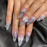 Xpoko 24pcs hot girls y2k designs fake nails press on stiletto almond false nails with 3d charms decorated detachable ballet long nail