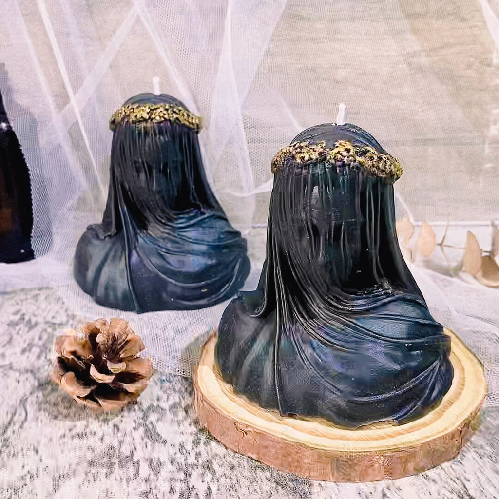 Xpoko Halloween decoration veil girl sculpture scented candles creative atmosphere decorative ornaments black candle table decoration