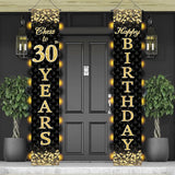 Xpoko Black Golden Birthday Door Curtain Backdrop 30 40 50 Happy Birthday 30 40 50 Years Happy Birthday Party Decoration For Home