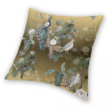 Xpoko Chinoiserie Fengshui Golden Peacock Square Pillowcase Polyester Linen Velvet Creative Zip Decor Pillow Case Bed Cushion Cover