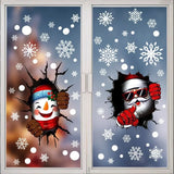 Xpoko Christmas Wall Stickers 3D Crack Santa Claus Snowman Elk Window Glass Electrostatic Stickers Merry Christmas Happy New Year 2025