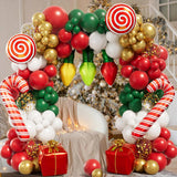 Xpoko Christmas Balloon Garland Arch Kit Red Green Gold Balloons Christmas Party Gift Box Candy Cane Foil Ballon Xmas Party Decoration