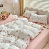 Xpoko Romantic Tulip Pink Bedding Set Bed Flat Sheet Pillowcase Twin Full Queen Bed Linen Kids Girls Floral Duvet Cover No Filling