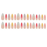 Xpoko 24Pcs Rainbow Almond False Nails with Glue Long Simple Fake Nails French Acrylic Nail Press on Full Over Wearable Nail Tips