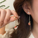 Xpoko Christmas Gifts Trendy Asymmetric Santa Claus Long Tassel Earrings for Women Creative Christmas Tree Snowman Adjustable Earring New Year Jewelry