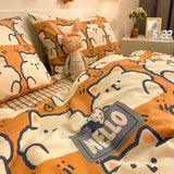 Xpoko Korean Style Cartoon Sheep Bedding Set Girls Kids Twin Full Queen Size Bed Flat Sheet Duvet Cover Pillowcases Bed Linen Kawaii