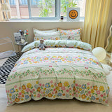 Xpoko Floral Printed Duvet Cover Set with Sheet Pillowcases No Filling Warm Cute Cartoon Bed Linen Full Queen Size Home Bedding Set