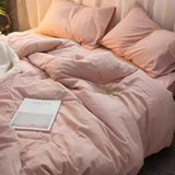 Xpoko Nordic Princess Pink Bedding Set Girls Adults Twin Full Queen Size Bed Flat Sheet Duvet Cover Pillowcases Solid Color Bed Linen