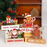 Xpoko 2025 Christmas Day Wooden Desktop Pendant Santa Claus Elk Deer Gingerbread Man Wood Table Ornament Merry Christmas Party Decor