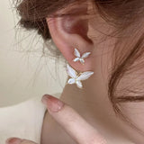 Xpoko Lizakosht White Flower Butterfly Earrings for Women Spring Summer Jewelry Wholesale