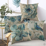 Xpoko Car Sofa Cushion Pillow Pillowcase Square Pillow Pillowcase Blue Flower Printing Decoration Home Seat Pillowcase 45cm*45cm