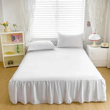 Xpoko Solid White Bed Skirts Set Wrap Around Luxury Hotel Quality Fabric Bedroom Gathered Ruffle Decorative Bedding Mattress Protector