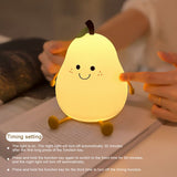 Xpoko LED Pear Fruit Night Light Dimming Silicone Table Lamp Bedroom Bedside Decoration with 7-Color and Timer USB Rechargeable Touch