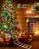 Xpoko Christmas LED Ladder Lights with Climbing Santa Claus, 10ft Christmas Tree Decor Lights for Home Holiday Wall Window Xmas Decor