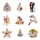 Xpoko Christmas Gifts Luxury Rhinestone Christmas Tree Brooches for Women Exquisite Crystal Penguin Elk Snowman Brooch Pins Corsage Christmas Jewelry