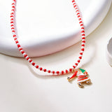 Xpoko Christmas Gifts Handmade Colorful Rice Beads Short Necklace for Women Cute Santa Claus Christmas Tree Pendant Choker Necklace New Year Jewelry