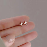 Xpoko Korean Silver Color Piercing Screw Beads Star Heart Ear Bone Stud Earrings for Women Girls Simple Body Jewelry Gift