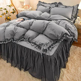 Xpoko 3/4pcs Bedding Bed Linen 2 Bedrooms Bluey Comforter Cover Pillowcases Lace Solid Color Luxury King Size Set of Sheets Bedspread