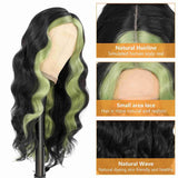 Xpoko Halloween Black and Green Highlight Synthetic Lace Wigs For Women Middle Part Natural Hairline 30 inches For Daily Cosplay Party
