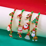 Xpoko Christmas Gifts Merry Christmas Multicolor Rice Beads Bracelet for Women Snowman Santa Claus Crutch Wreath Pendant Bracelets New Year Jewelry