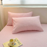 Xpoko Pink Striped Fitted Sheets for Kids Girls Simple White Stripe Bedding Sets Farmhouse Ticking Stripes Women Fitted Sheet Decor