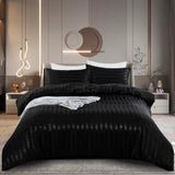 Xpoko 3 Pieces Satin Striped Duvet Cover Set, Luxury Silky Like Black Stripe Duvet Cover Bedding Set with Zipper Closure,Pillow Cases