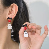 Xpoko Christmas Gifts Cute Resin Ghost Drop Earrings for Women Red Bowknot Star Ghost Earring Christmas Halloween Festival Party Jewelry Accessories