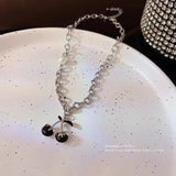 Xpoko New Black Cherry Necklace Ladies Girl Unique Design Pearl Necklace Vintage Stainless Steel Necklace Fashion Jewelry Party Gift