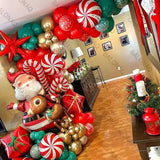 Xpoko Christmas Party Balloon Set Candy Cane Aluminum Film Balloon Red Green White Christmas New Year Balloon Chain Arch Wreath Set