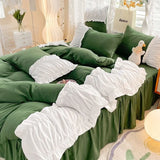 Xpoko Romantic Princess Green Lace Quilt Cover Set Girls Woman Solid Color Bed Skirt Sheet Decor Bedroom Home Textiles