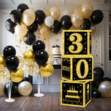 Xpoko Christmas Gold Black Birthday Number Boxes 18 30 40 50 60 Years Old Birthday Paper Boxes Decoration Adult Birthday Party Decoration