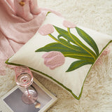 Xpoko French Romantic Decorative Pillow Cover Light Luxury Pink Flower Embroidery Throw Pillow Cases Home Dector Sofa Cushion Cover