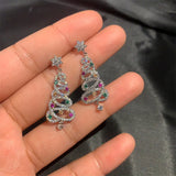 Xpoko Christmas Gifts Luxury Colorful Rhinestone Christmas Tree Dangle Earrings for Women Exquisite Zircon Star New Year Earrings Girls Party Jewelry