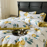 Xpoko Yellow Lemon Fruit Fresh Bedding Set Satin Egyptian Cotton Duvet Cover Set Queen King Size Linens Pillowcases