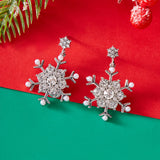 Xpoko Fashion Imitation Pearl Snowflake Earrings for Women Delicate Colorful Rhinestone Snowflake Stud Earring Christmas Jewelry Gift