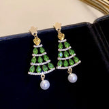 Xpoko Christmas Gifts Luxury Colorful Rhinestone Christmas Tree Dangle Earrings for Women Exquisite Zircon Star New Year Earrings Girls Party Jewelry