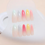 Xpoko 24Pcs Rainbow Almond False Nails with Glue Long Simple Fake Nails French Acrylic Nail Press on Full Over Wearable Nail Tips