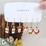 Xpoko Christmas Gifts 3 Pairs Cute Santa Claus Snowman Elk Combination Earrings for Women Enamel Cartoon Christmas Earrings Xmas New Year Jewelry Gift