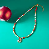 Xpoko Christmas Gifts Handmade Colorful Rice Beads Short Necklace for Women Cute Santa Claus Christmas Tree Pendant Choker Necklace New Year Jewelry