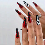 Xpoko New Halloween Fake Nails Patch Black Almond/Coffin Head Artificial Nail Tips Pumpkin Spider Ghost Printed Press on Nail for Girl