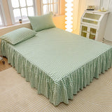 Xpoko Sage Green Buffalo Plaid Bed Skirt Elastic Bedskirt Dust Ruffle Green White Checkered Wrap Around Bed Skirts for Bedroom Decor