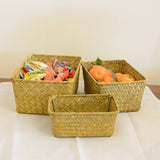 Xpoko Woven Seagrass Storage Baskets Straw Rattan Basket Desk Organizer Picnic Basket Fruit Storage Box Cosmetic Storage Container