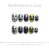 Xpoko 10pcs Halloween Press on Nails Short Square Pumpkins Skeletons Fake Nails with Glue Cute Funny False Nails Full Cover Nail Tips