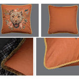 Xpoko Leopard Flora Pillows Orange Green Cushion Case Retro Decorative Pillow Cover For Sofa Chair Living Room Home Decorations