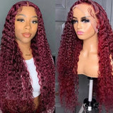 Xpoko Kinky Curly Deep Wave Synthetic Lace Wigs For Women 99J Red Pre Plucked With Baby Hair Lace Closured Hairline Wigs Cosplay