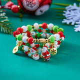 Xpoko 4 Pcs/Set Christmas Colorful Beads Bracelets for Women Handmade Snowman Santa Claus Elk Pendant Bracelet New Year Jewelry Gifts