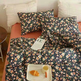 Xpoko Ins Retro Flower Bedding Set Flat Bed Sheet Pillowcase Twin Full Queen Size Bed Linen Women Girls Caramel Floral Duvet Cover Set